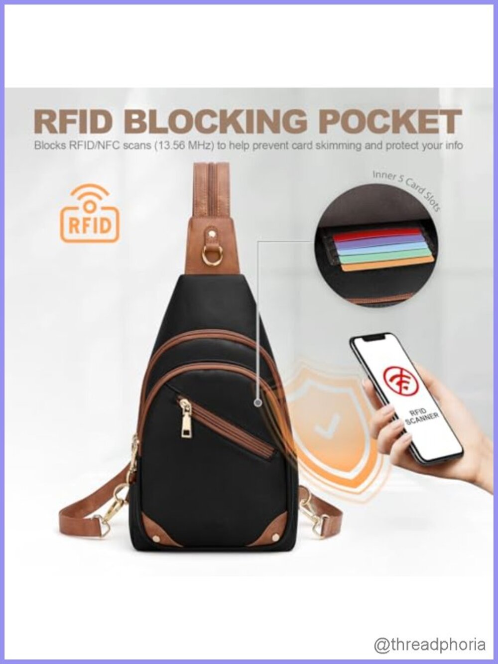 Anti Theft Sling Bag Faux Leather RFID Crossbody Convertible Travel - Picture 4 of 6